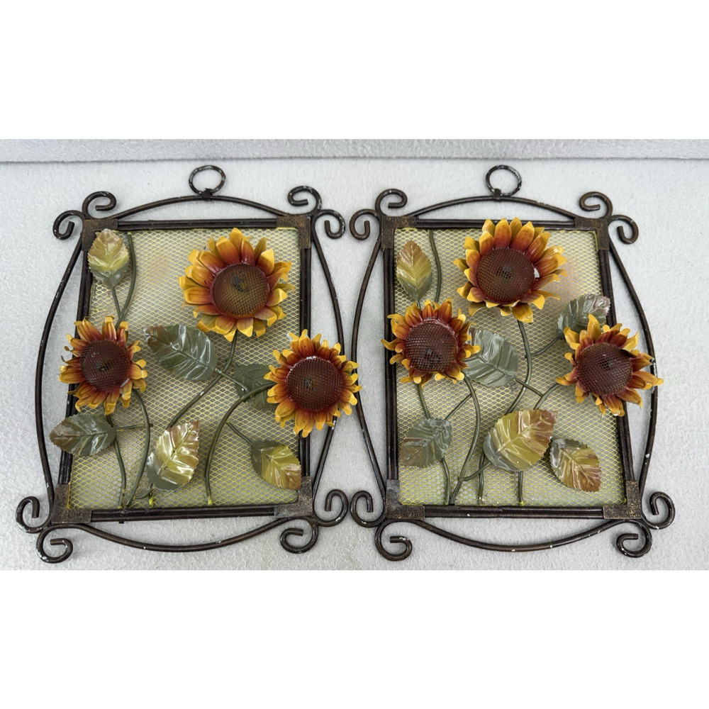 Metal Sunflower Wall Art Decor Set Fence Garden Patio Hanging Plaques 11x8.5
